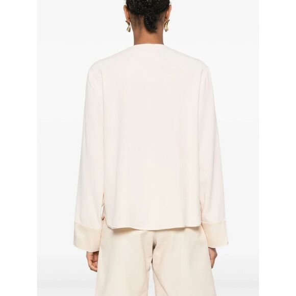 FORTE FORTE Cream Ivory Crepe V-Neck Boxy Blouse Top Quiet Luxury Size Medium - Picture 2 of 10